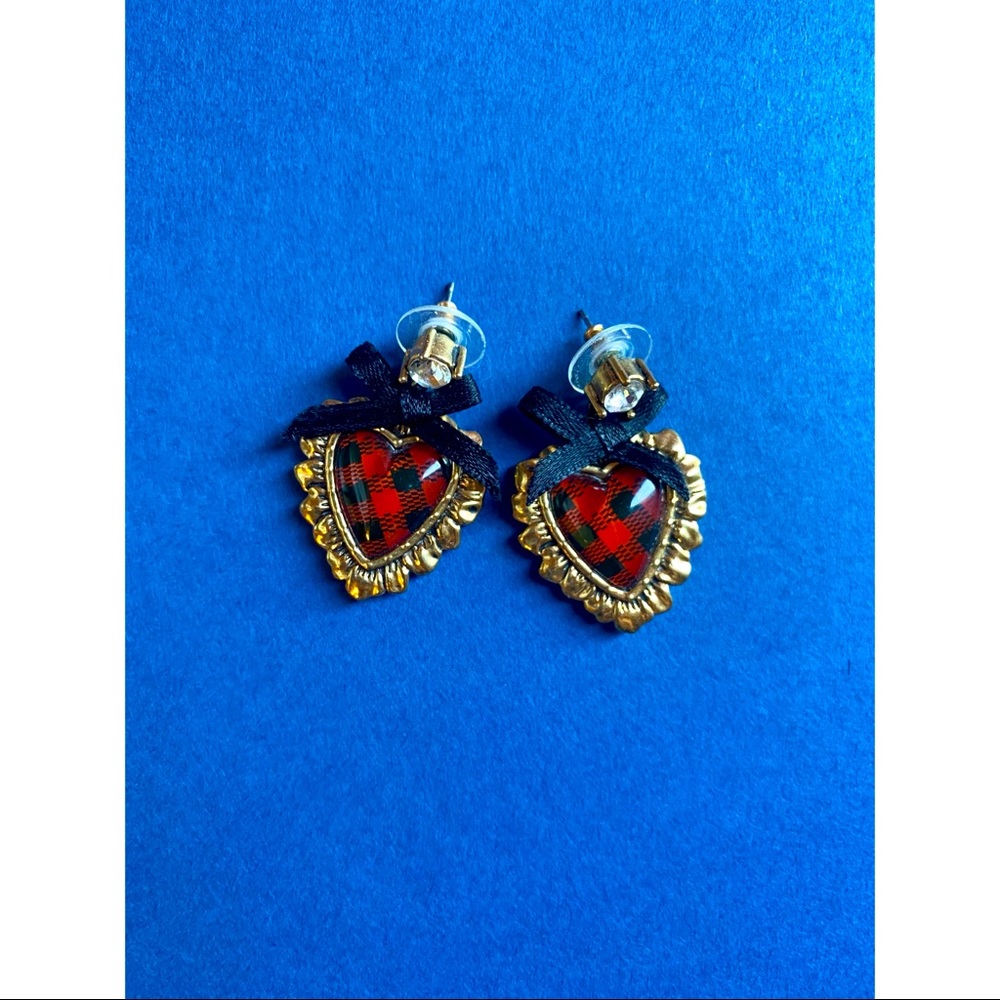 Betsey Johnson Plaid Heart Earrings